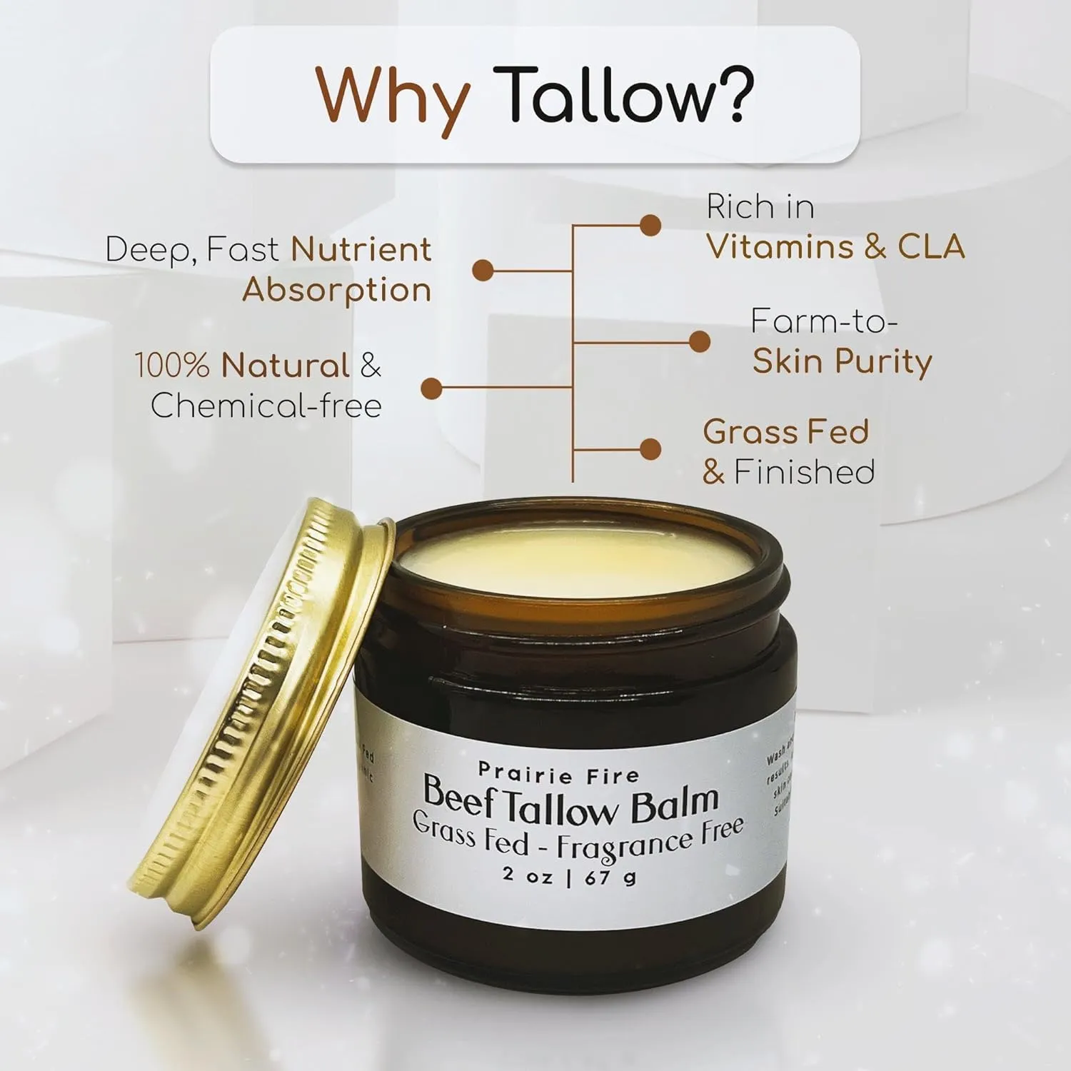 Beef Tallow Balm - 8 oz - Organic Grass Fed and Finished - Made in USA - Moisturizing Skin Care Peppermint