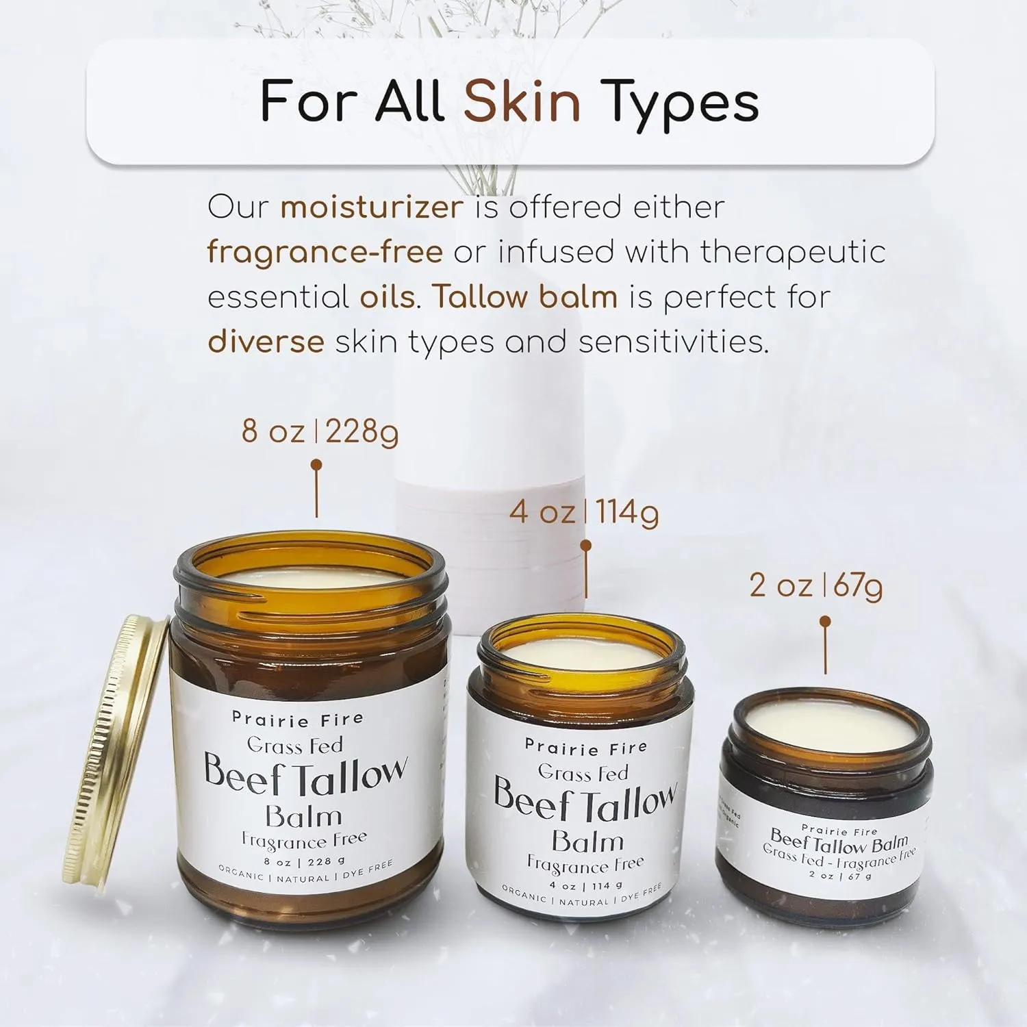 Beef Tallow Balm - 8 oz - Organic Grass Fed and Finished - Made in USA - Moisturizing Skin Care Peppermint