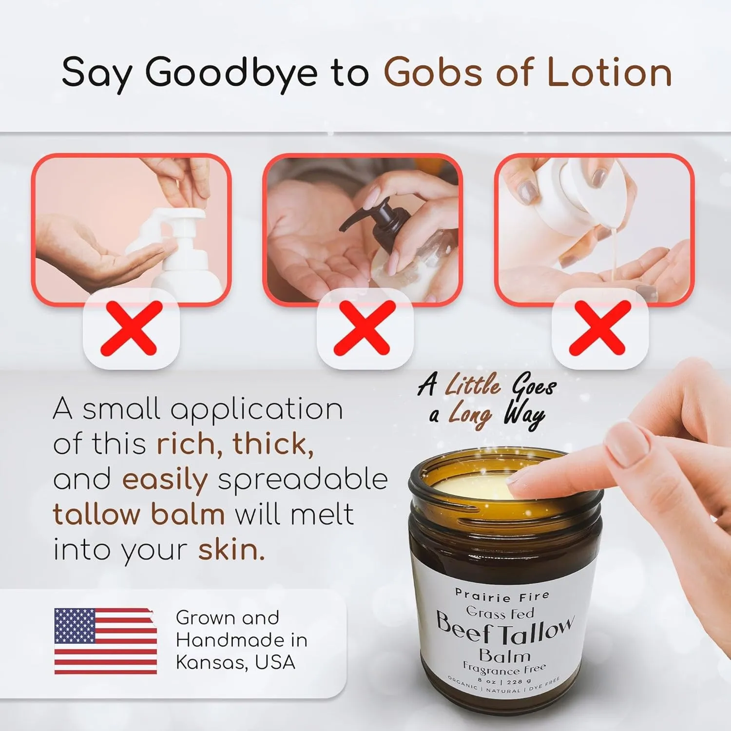 Beef Tallow Balm - 8 oz - Organic Grass Fed and Finished - Made in USA - Moisturizing Skin Care Peppermint