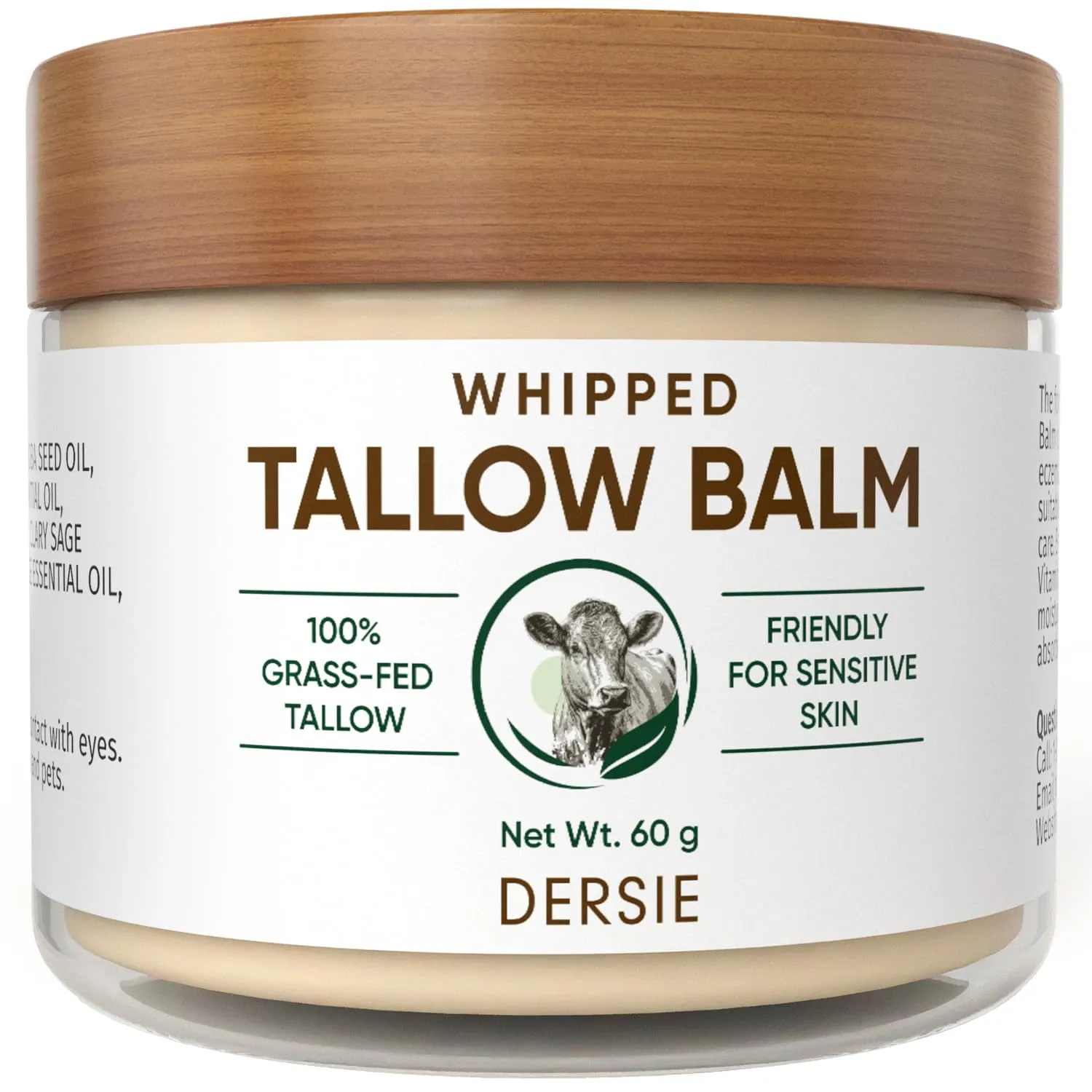 Beef Tallow Balm for Skin Organic: 100% Grass-Fed Whipped Tallow Balm for Deep Hydration, Skin Barrier Repair, Soothing - Tallow Moisturizer for Face & Body for Women, Men & Kids (Cream-Like Texture)
