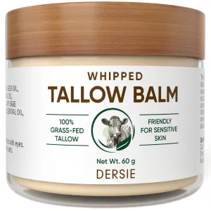 Beef Tallow Balm for Skin Organic: 100% Grass-Fed Whipped Tallow Balm for Deep Hydration, Skin Barrier Repair, Soothing - Tallow Moisturizer for Face & Body for Women, Men & Kids (Cream-Like Texture)