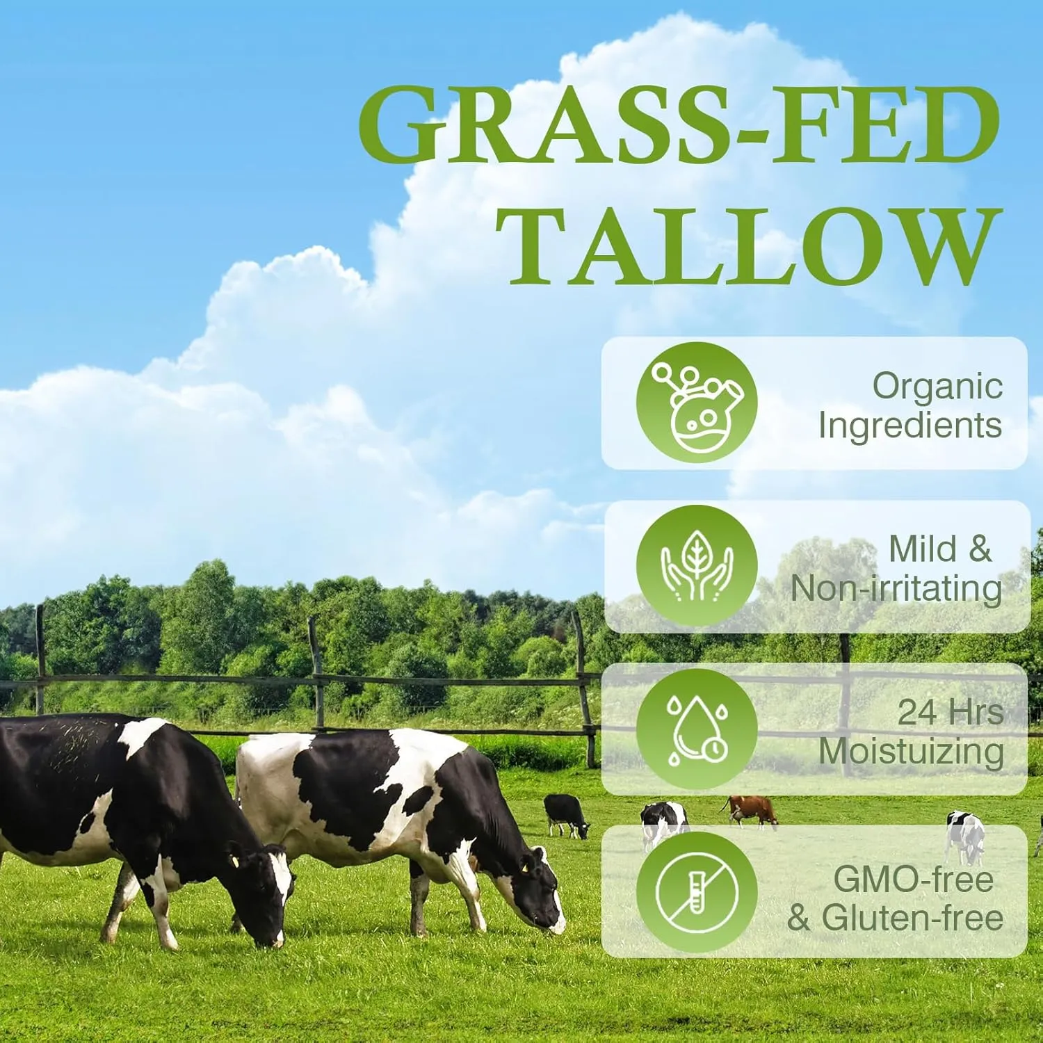 Beef Tallow, Beef Tallow for Skin, Moisturizer for Dry Skin, Unscented Beef Tallow Blam Grass Fed Whipped Tallow Face Cream Nourishing Soothing Moisturizer Body Lotion Skin Care