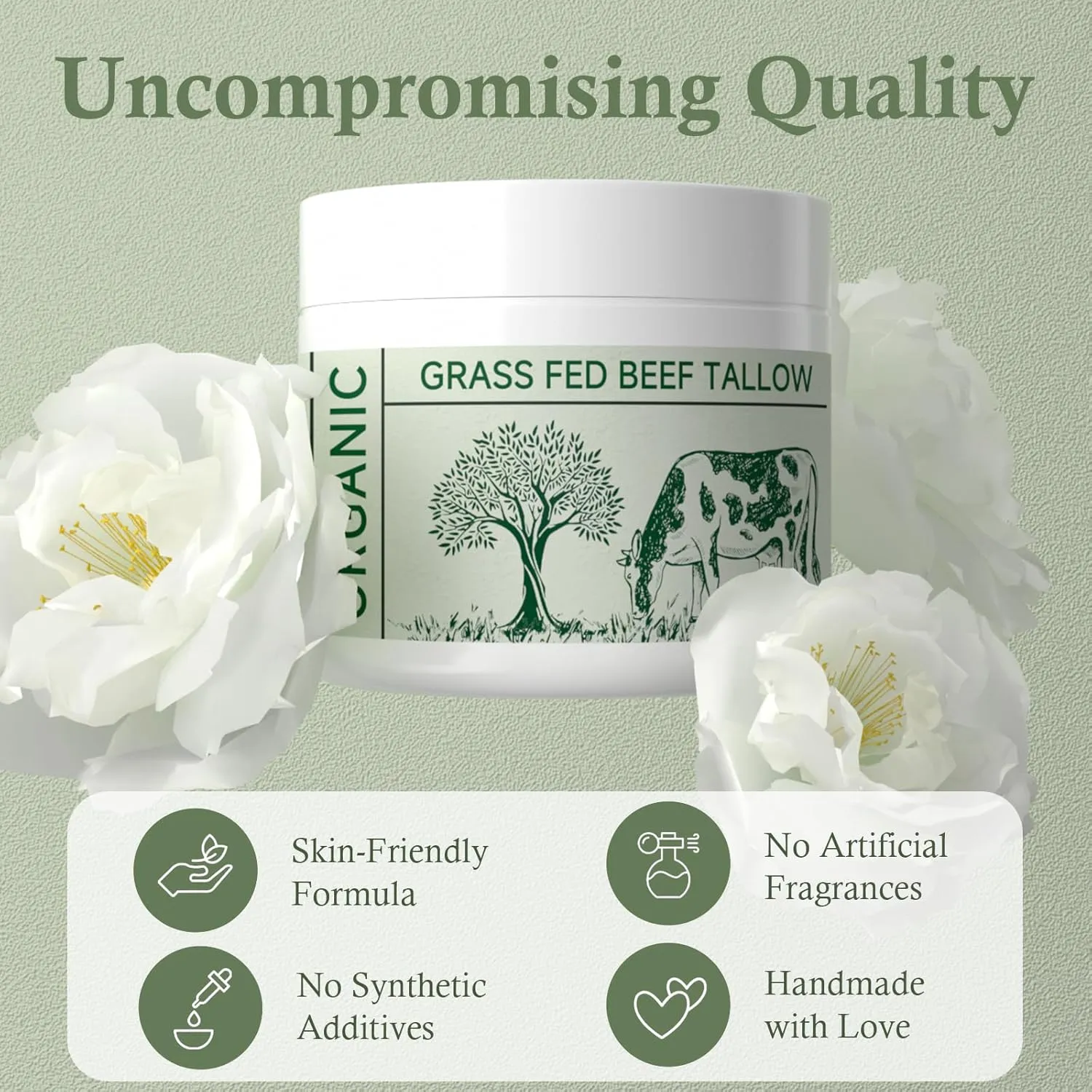 Beef Tallow, Beef Tallow for Skin, Moisturizer for Dry Skin, Unscented Beef Tallow Blam Grass Fed Whipped Tallow Face Cream Nourishing Soothing Moisturizer Body Lotion Skin Care