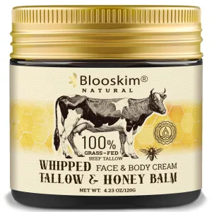 Beef Tallow for Face – Whipped Tallow Balm with Honey – Beef Tallow Moisturizer for Skin – Tallow Face Moisturizer for Wrinkles, Dry Skin, and Fine Lines – Beef Tallow Lotion - 4.23 Oz