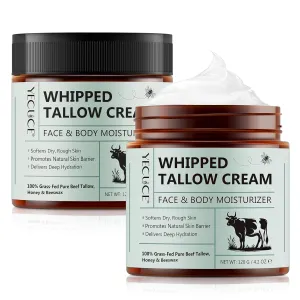 Beef Tallow for Skin 2 pack, Tallow and Honey Balm for Face & Body, Tallow Face Moisturizer, Organic Grass-Fed Whipped Tallow Balm with Raw Honey, Deep Hydration, Soothes Dryness, Repairs Skin Barrier
