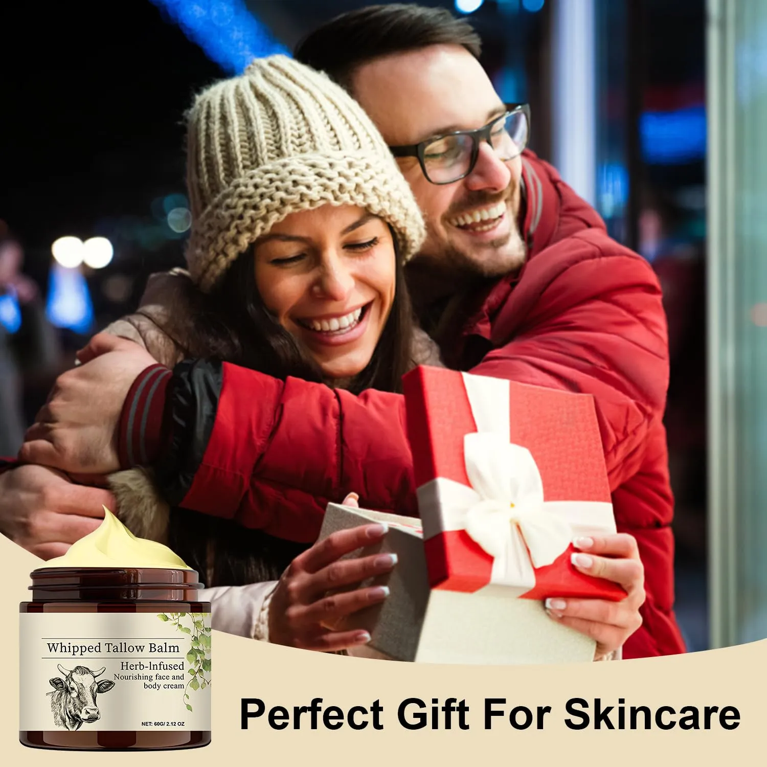 Beef Tallow for Skin, Tallow and Honey Balm For Face, Beef Tallow Face Moisturizer for Dry Skin, All Natural Hydration Moisturizer Body Lotion Skincare, 2.12 Oz Cream
