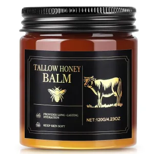 Beef Tallow for Skin,Organic Whipped Beef Tallow Face Moisturizer with Raw Honey and Beeswax,Natural Grass Fed Tallow and Honey Balm,Moisturizer for Face,Body&Sensitive Skin,Light Scented (4.23OZ)