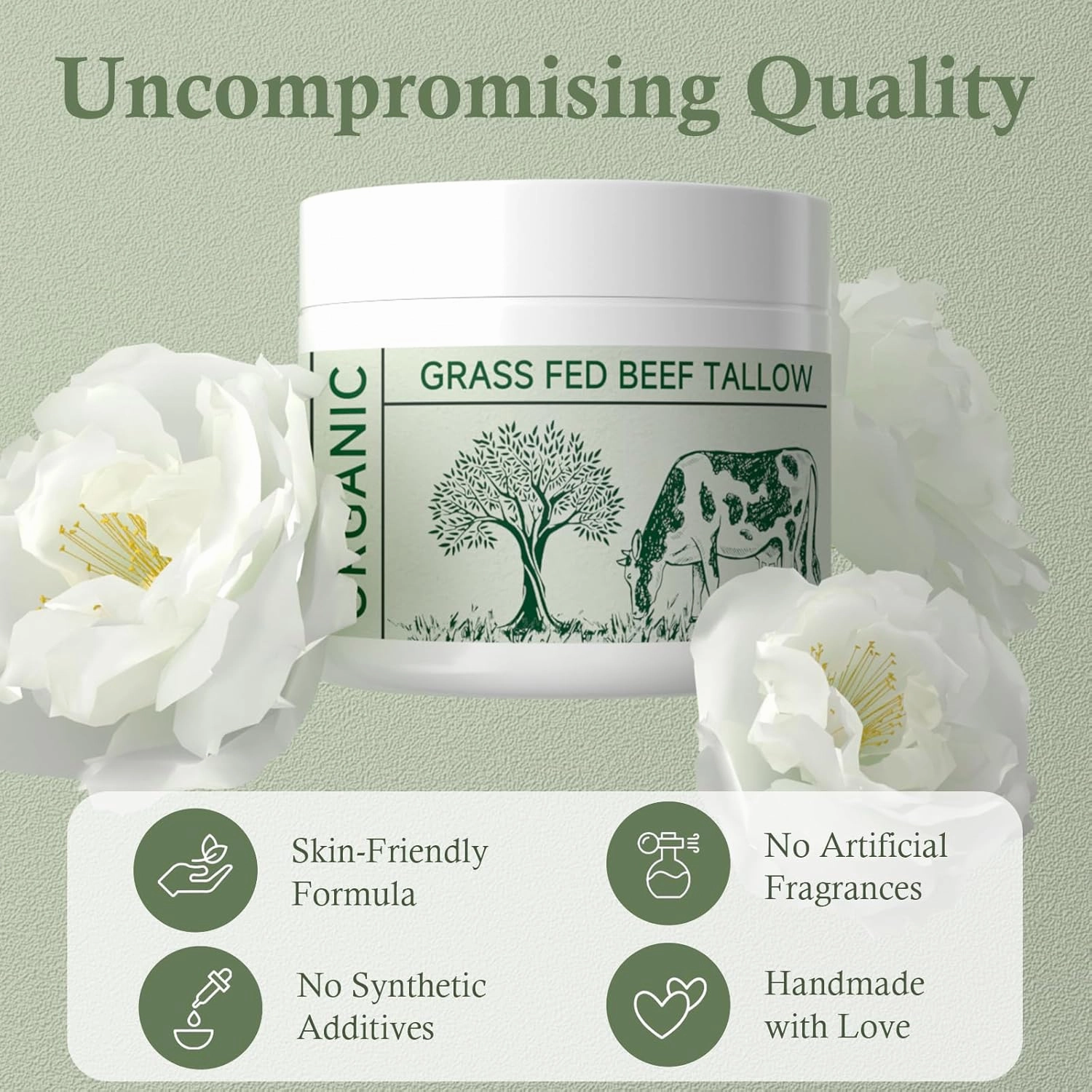 Beef Tallow, Beef Tallow for Skin, Moisturizer for Dry Skin, Unscented Beef Tallow Blam Grass Fed Whipped Tallow Face Cream Nourishing Soothing Moisturizer Body Lotion Skin Care, 3 Packs