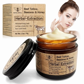 Beef Tallow Beeswax and Honey, Grass-Fed Organic Face Cream with Honey & Olive Oil, Beef Tallow for Skin Beeswax for Skin Care, Intensive Hydration & Nourishment 1pc