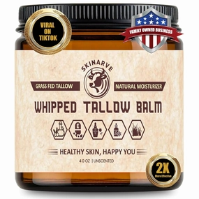 Beef Tallow for Skin 4oz Unscented, Organic Whipped beef Tallow and Honey Balm, 100% Grass Fed Beef Tallow Face Moisturizer For Dry Skin, Lip balm, Eczema Natural Tallow Moisturizer Lotion Body Butter