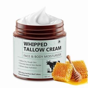 Beef Tallow for Skin,Beef Tallow and Honey Cream for Skin, 4.2 oz Organic Whipped Grass Fed Tallow with Honey Cream for Face & Body, Smooth - Handmade All-Natural Moisturizer