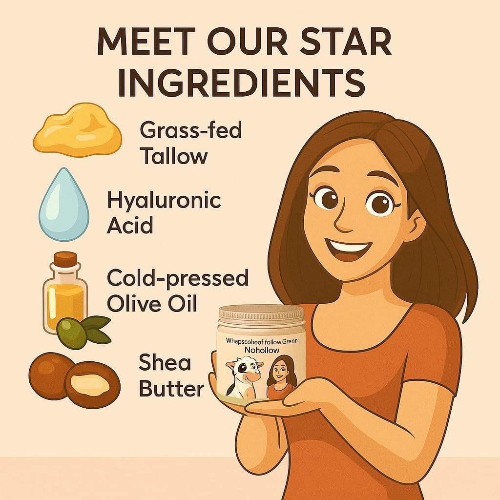 Beef Tallow for Skin, Grass-Fed Beef Tallow Face Moisturizer & Body Lotion, Whipped Tallow Balm for Soft, Smooth Skin, sebo de res para la cara (4 oz, Unscented   Hyaluronic Acid)