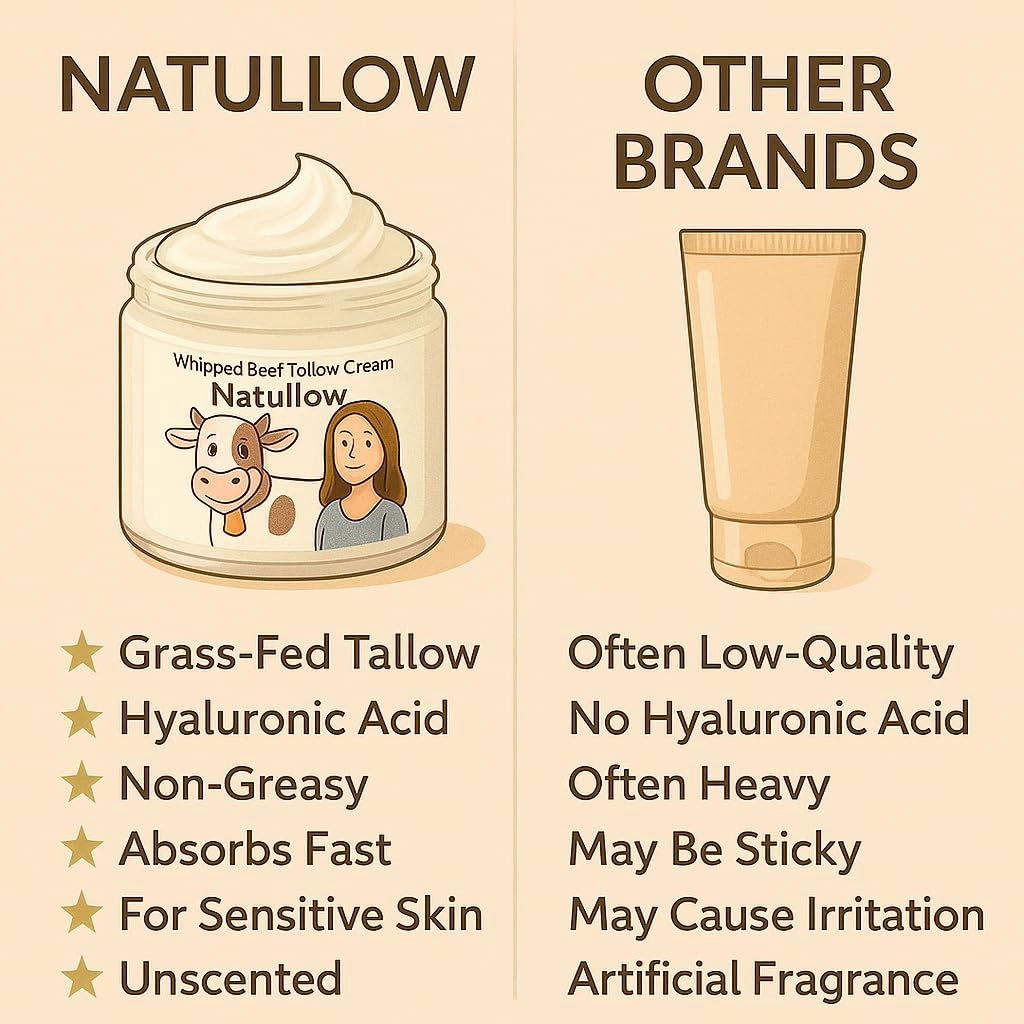Beef Tallow for Skin, Grass-Fed Beef Tallow Face Moisturizer & Body Lotion, Whipped Tallow Balm for Soft, Smooth Skin, sebo de res para la cara (4 oz, Unscented   Hyaluronic Acid)