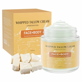 Beef Tallow for Skin, Premium Whipped Tallow Balm, Beef Tallow Moisturizer for Repairing Damaged Dry Skin, Grass Fed Beef Tallow for Skin Hydration, 4 oz (BERGAMOT LAVENDER)
