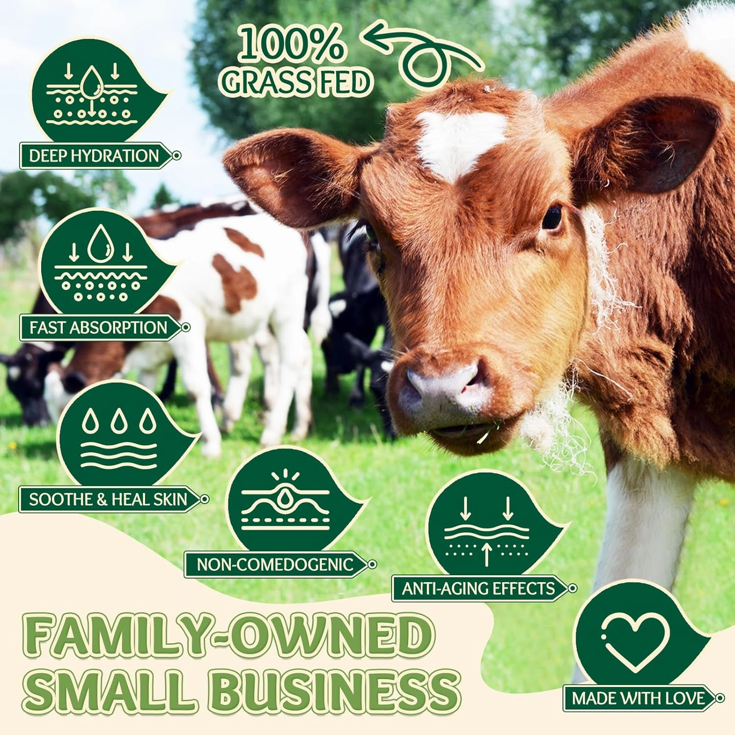 Beef Tallow for Skin, Tallow And Honey Balm, 100% Natural Beef Tallow for Face, Organic Grass-Fed Beef Tallow and Honey Balm, Whipped Beef Tallow Face Moisturizer Body Cream, Unscented 4oz