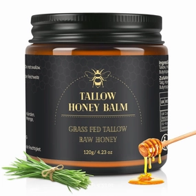Beef Tallow for Skin, Tallow and Honey Balm for Face, Organic Grass-fed Beef Tallow Face Moisturizer for Deep Nourish and Soothe Dry Skin (4.23oz/120g)