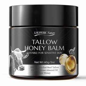 Beef Tallow for Skin: Tallow Honey Balm for Dry Skin - Organic Grass Fed Whipped Beef Tallow Moisturizer for Face Body at Home Travel 2Oz