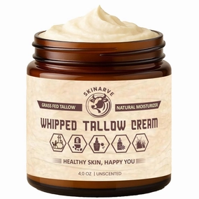 Beef tallow for skin, Whipped Tallow cream, Beef tallow for face, Tallow Face Moisturizer, Unscented, 4oz - Grass Fed Beef Tallow Moisturizer for Skin & Face, Organic tallow balm lotion, Body Butter