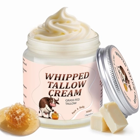 Beef Tallow for Skin, Whipped Tallow Cream for Face Moisturizer, 100% Grass Fed, Deeply Nourishing for Body, Smooth Soft for Dry Skin (Honey)