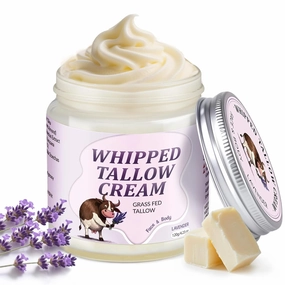 Beef Tallow for Skin, Whipped Tallow Cream for Face Moisturizer, 100% Grass Fed, Deeply Nourishing for Body, Smooth Soft for Dry Skin (Lavender)