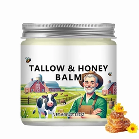 Beef Tallow Honey Balm for Skin, Tallow and Honey Balm, Beef Tallow for Face Made with Grass-Fed Beef Tallow and Wild Raw honey, Face and Body Care for Mature, Dry or Sensitive Skin