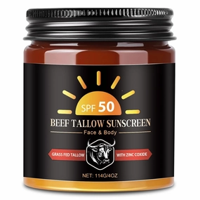 Beef Tallow Sunscreen with Zinc Oxide, Non Toxic Sunscreen SPF 50, Safe, Clean Non-Greasy Formula for Face and Body, Sun Balm for Sunmmer Outdoor Travel, 4 OZ