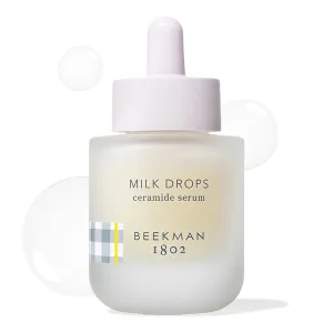 Beekman 1802 Milk Drops Ceramide Facial Serum - Squalane Oil, Hyaluronic Acid & Goat Milk Face Moisturizer - Boosts Skin Radiance & Hydrates Deeply - Fragrance Free, Cruelty Free