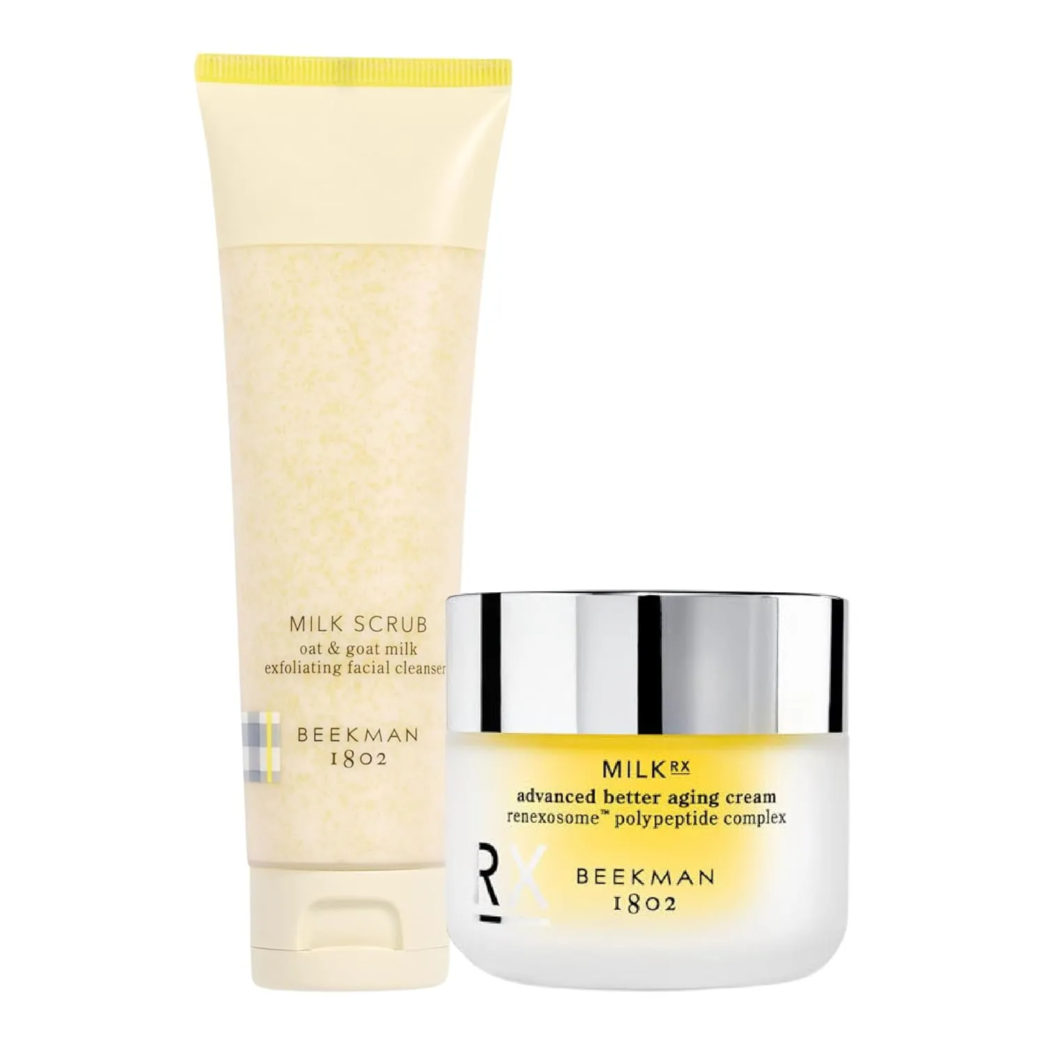Beekman 1802 Milk Scrub Oat   Goat Milk Exfoliating Face Cleanser (3 fl oz)   Milk RX Advanced Better Aging Cream (1.69 fl oz) - Good for Sensitive Skin - Cruelty Free