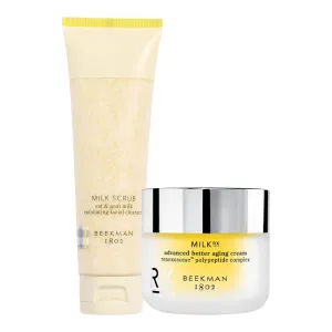 Beekman 1802 Milk Scrub Oat   Goat Milk Exfoliating Face Cleanser (3 fl oz)   Milk RX Advanced Better Aging Cream (1.69 fl oz) - Good for Sensitive Skin - Cruelty Free