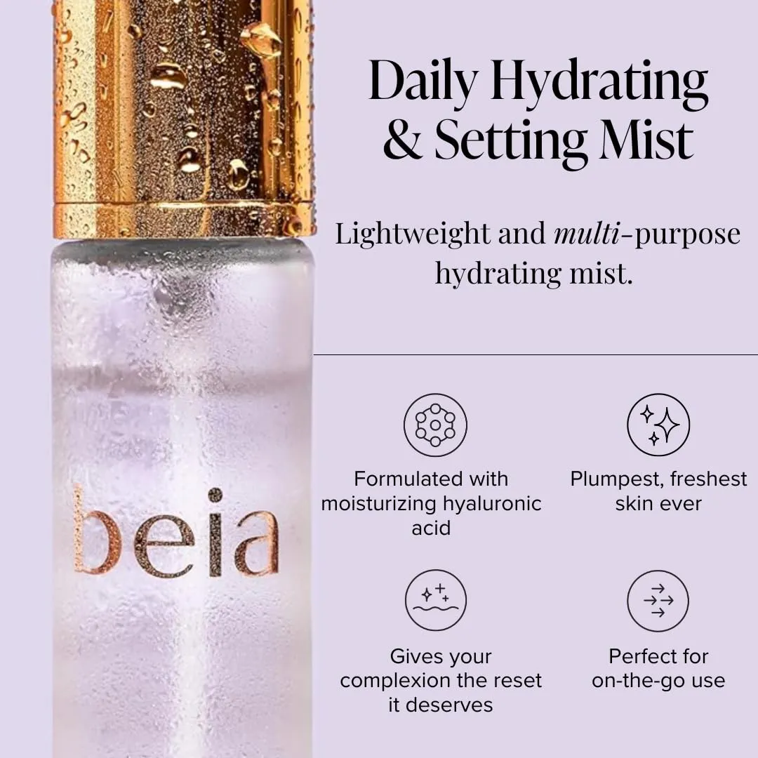 Beia Setting Spray with Hyaluronic Acid for Sensitive Skin - Hydrating Face Mist for Early Morning & Post Shower Glow - Moisturizing Finishing Spray for Makeup - Non Comedogenic Travel Size 0.5 Fl Oz