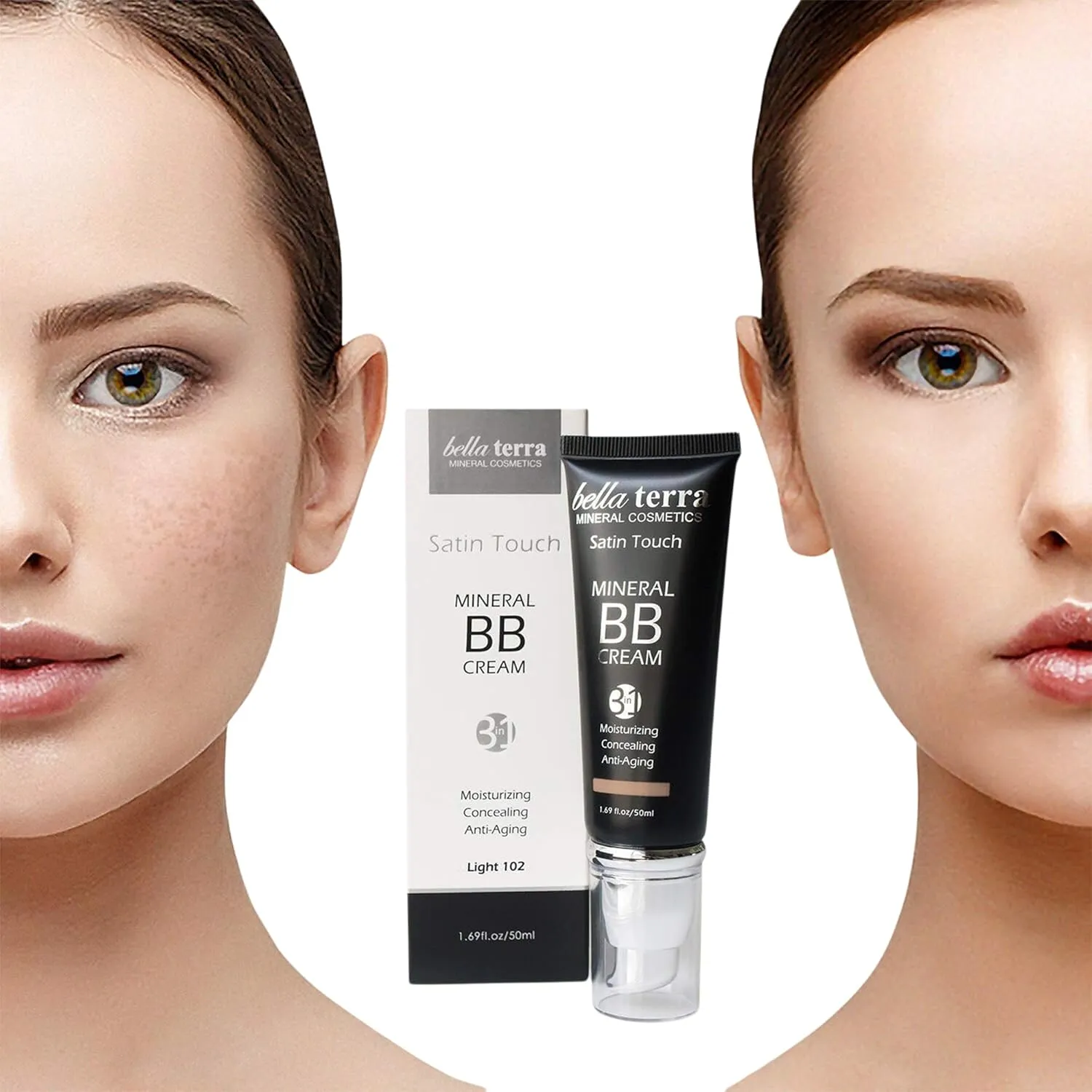 Bellaterra Cosmetics BB Cream - Tinted Moisturizer, Mineral Foundation Makeup, Light 102 | Skin Perfector, 1.69 oz