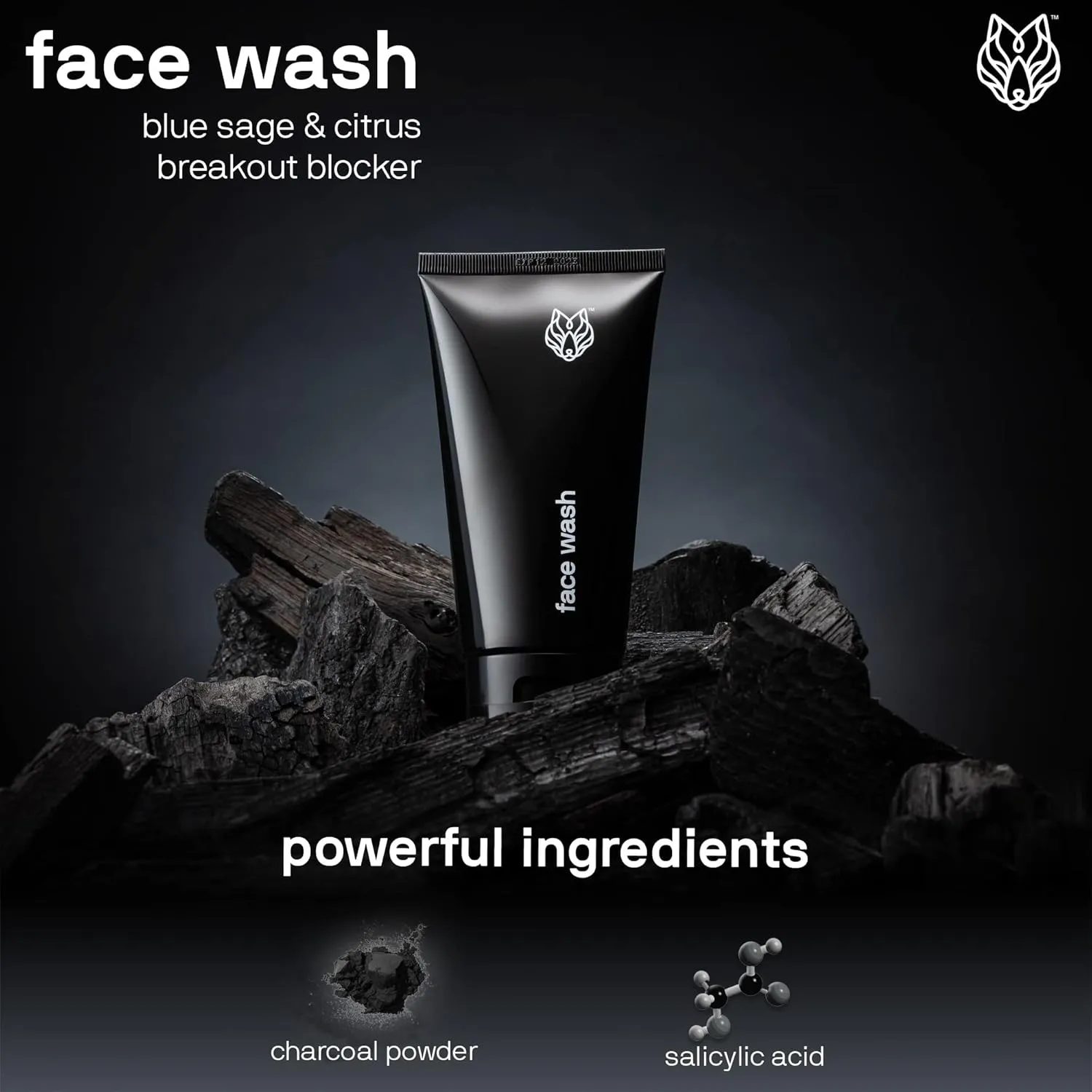 Black Wolf Face Wash and Oil-Free Moisturizer Gel Bundle for Oily Skin, Deep Clean- 2pc Bundle- Charcoal Powder and Salicylic Acid Reduce Acne Breakouts and Cleanse Your Skin- Gift Set for Men