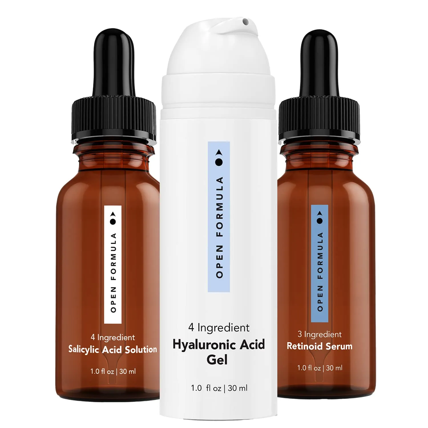 Blemish Control Superset. For Acne-prone skin, Dark Spots, Blemishes, Clogged Pores, Acne Scarring. 3 Products 3 Min. Salicylic Acid Solution   Retinoid Serum   Hyaluronic Moisturizer Gel