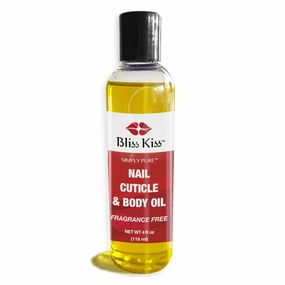 Bliss Kiss Simply Pure Hydrating Nail & Cuticle Oil – 4 oz Fragrance Free – Strengthens Nails, Softens Cuticles, Fast-Absorbing Jojoba & Vitamin E Oil for Dry Skin, Hands, Feet, Elbows, and Body Care