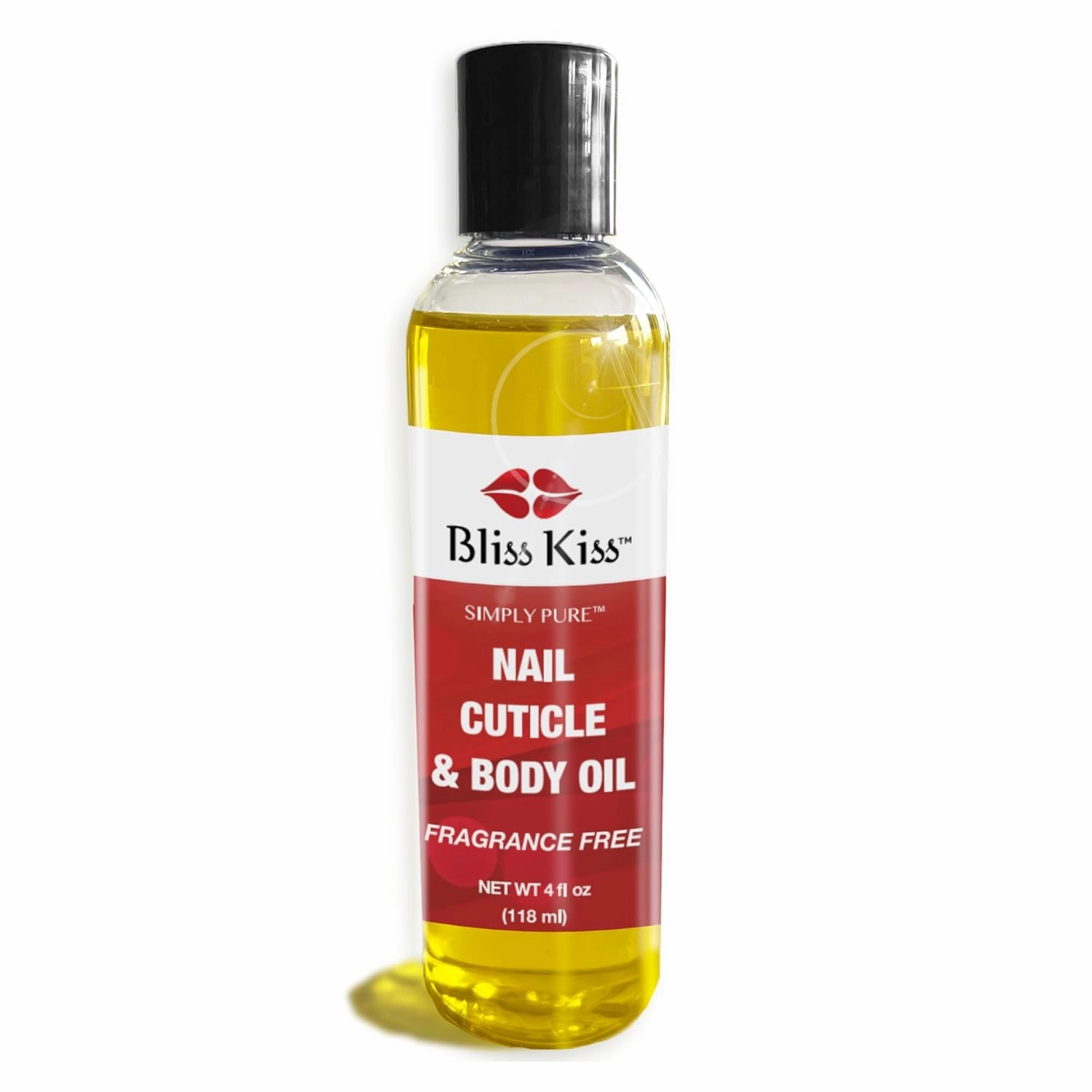 Bliss Kiss Simply Pure Hydrating Nail & Cuticle Oil – 4 oz Fragrance Free – Strengthens Nails, Softens Cuticles, Fast-Absorbing Jojoba & Vitamin E Oil for Dry Skin, Hands, Feet, Elbows, and Body Care
