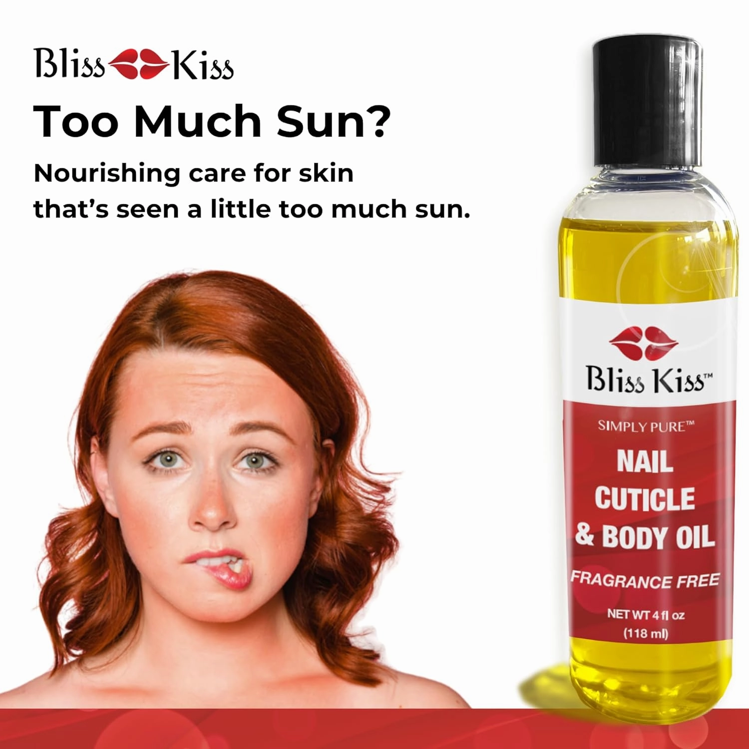 Bliss Kiss Simply Pure Hydrating Nail & Cuticle Oil – 4 oz Fragrance Free – Strengthens Nails, Softens Cuticles, Fast-Absorbing Jojoba & Vitamin E Oil for Dry Skin, Hands, Feet, Elbows, and Body Care