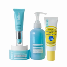 Bliss Skin Bliss Starter Kit 4pc Set: Fab Foaming Exfoliating Cleanser, Drench & Quench Moisturizer, Block Star Daily Mineral SPF 30, Eye Do All Things Brightening Eye Cream