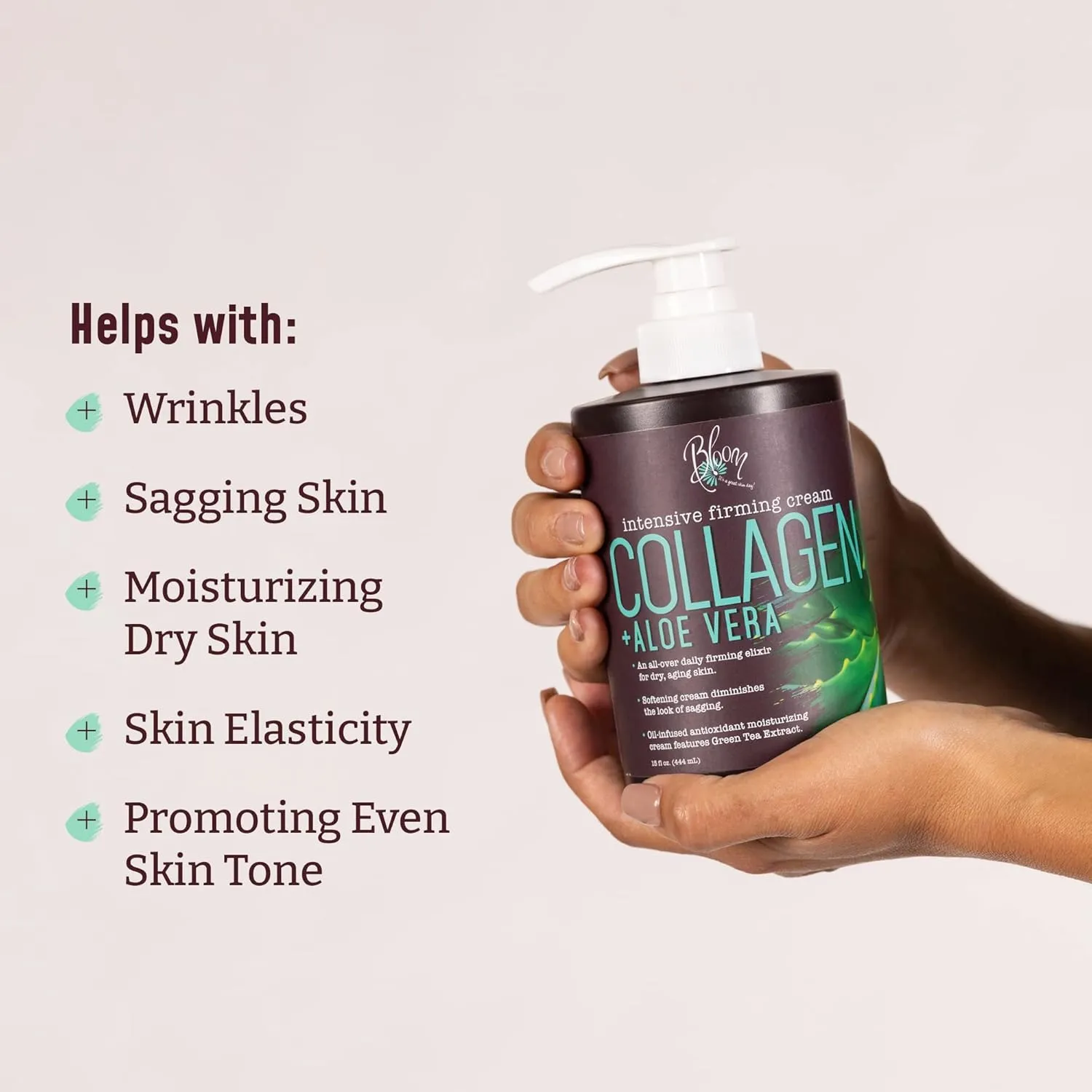 BLOOM IT'S A GREAT SKIN DAY! Collagen Cream   Aloe Vera Moisturizer Body Lotion & Face Cream | Dry Skin Rescue | Skin Tightening Cream | Skin Firming   Tightening Lotion, 15 Oz