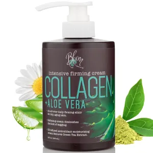 BLOOM IT'S A GREAT SKIN DAY! Collagen Cream   Aloe Vera Moisturizer Body Lotion & Face Cream | Dry Skin Rescue | Skin Tightening Cream | Skin Firming   Tightening Lotion, 15 Oz