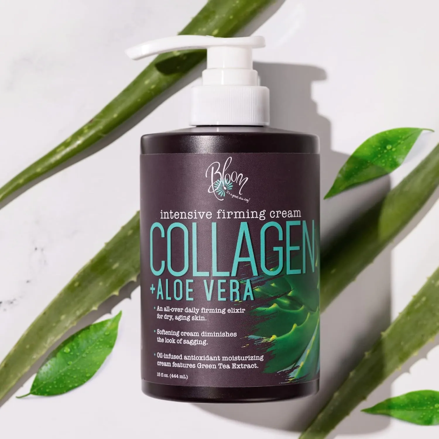 BLOOM IT'S A GREAT SKIN DAY! Collagen Cream   Aloe Vera Moisturizer Body Lotion & Face Cream | Dry Skin Rescue | Skin Tightening Cream | Skin Firming   Tightening Lotion, 15 Oz