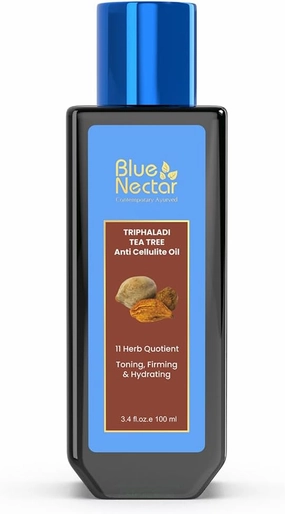 Blue Nectar Anti Cellulite Body Massage Oil with Triphala & Tea Tree Essential Oil | Plant Based Body Oil for Women & Men for Skin Hydration (11 Herbs,3.34Fl Oz)