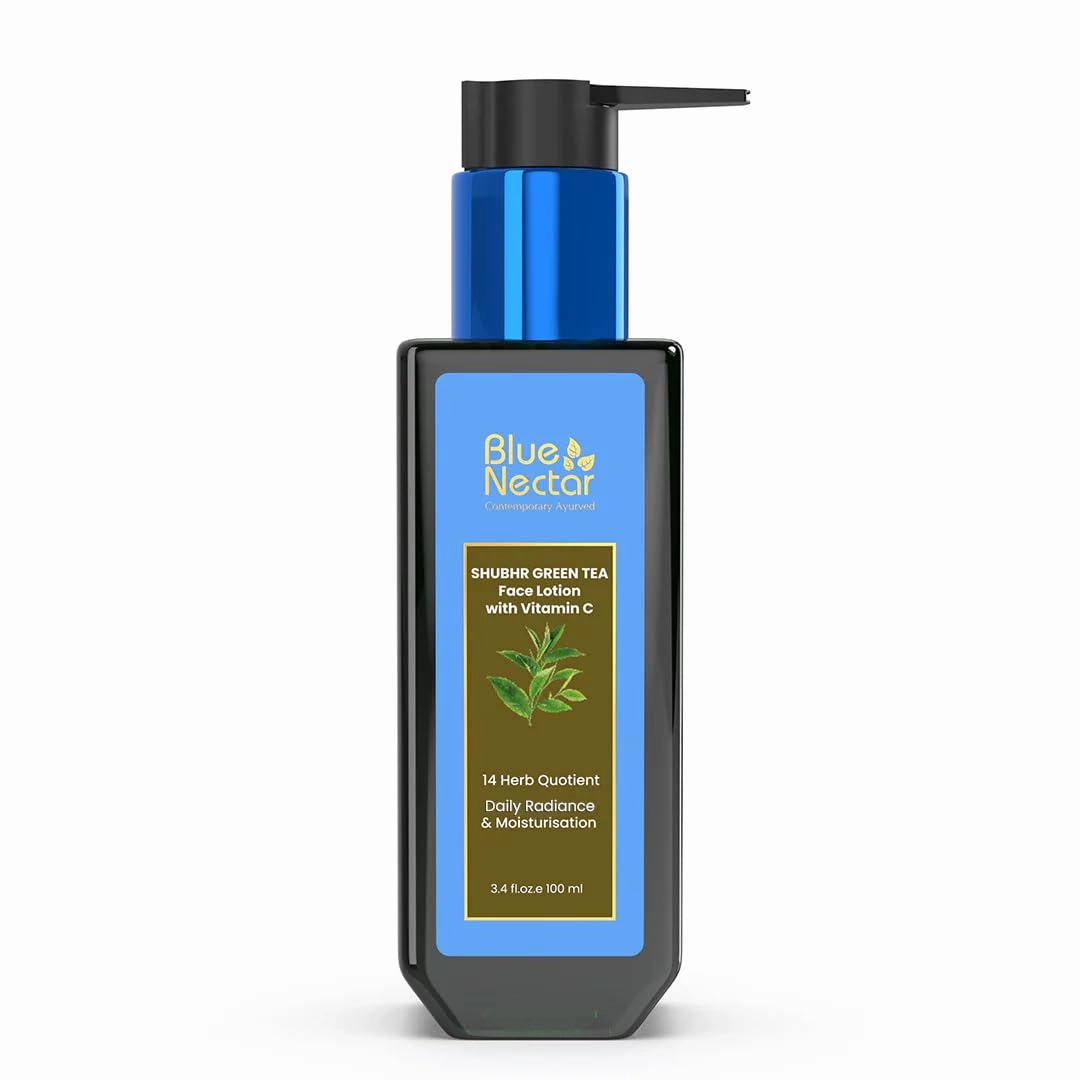 Blue Nectar Green Tea Face Moisturizer for Oily Skin with Vitamin C, Rosehip Oil & 14 Ayurvedic Herbs
