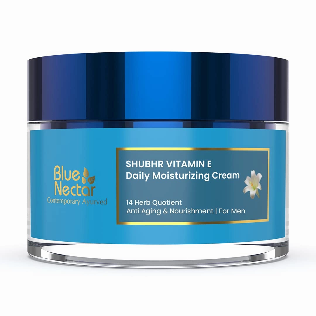 Blue Nectar Mens Face Moisturizer Cream with Plant Based Vitamin E & Vitamin C for Collagen | Daily Moisturizing, Day & Night Anti Aging & Wrinkle Cream for Men (14 Herbs, 1.7 Oz)