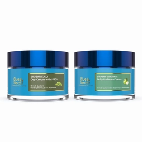 Blue Nectar Natural Face Moisturizer with SPF 30 and Vitamin C Face Cream Combo for Glowing Skin and Dark Spots (2.*1.7 Oz)