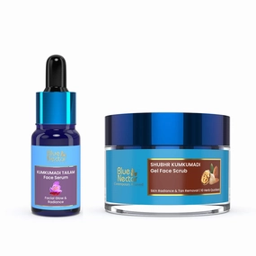 Blue Nectar's Kumkumadi Face Oil, enriched with natural herbs (0.33 fl oz), & Walnut Gel Face Scrub, delicately exfoliating for both Women & Men (1.76 oz)