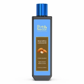 Blue Nectar Saffron & Almond Oil, Ayurveda Product for Crepey Skin | Skin Firming Body Oil for Stretch Marks (12 Herbs, 6.76 Fl Oz)