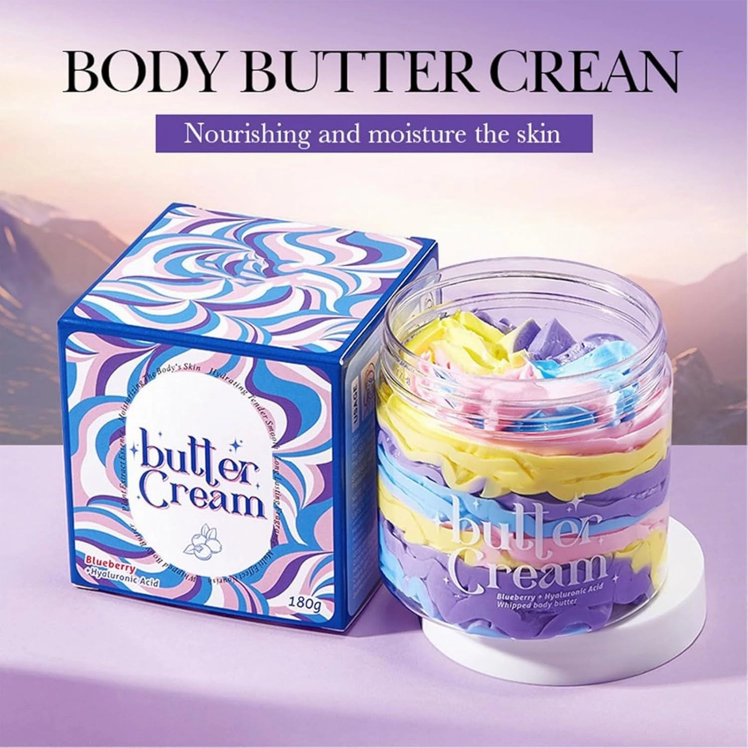 Blueberry Moisturizing Butter Cream, Hydrating Multi Cream with Hyaluronic Acid, Firming & Lifting Anti Aging Smoothes Skin, Non-Greasy Butter, Nourishing for All Skin Types (1Pc)