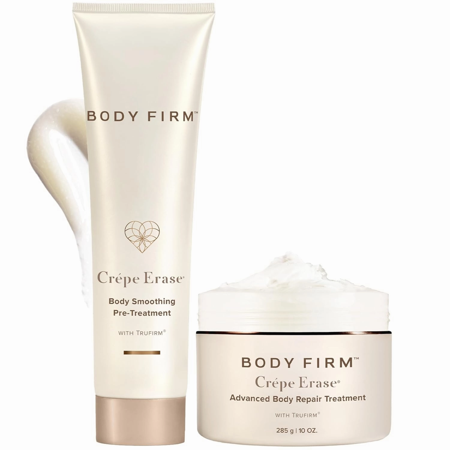 BODY FIRM Crepe Erase 2-Step Advanced Treatment, Anti-Aging Skin Care, Firming Moisturizer Cream   Body Exfoliating Pre-Treatment, Supports Wrinkle, Crepe Skin, Collagen
