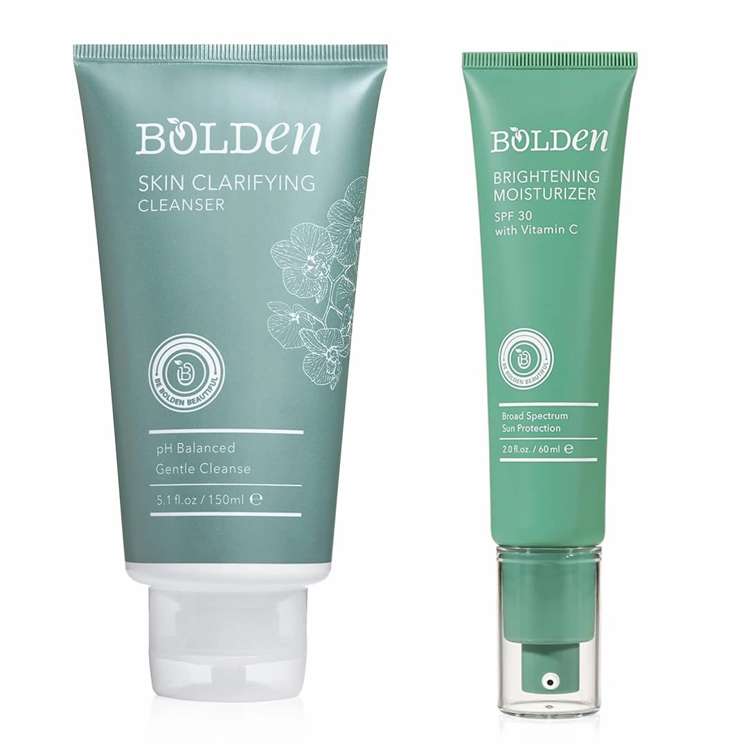 Bolden Skin Clarifying Cleanser & SPF 30 Brightening Face Moisturizer Bundle – pH-Balanced, Sulfate-Free Gel Cleanser for Oily, Blemish-Prone Skin & Vitamin C Sunscreen with Broad Spectrum UVA/UVB Pro