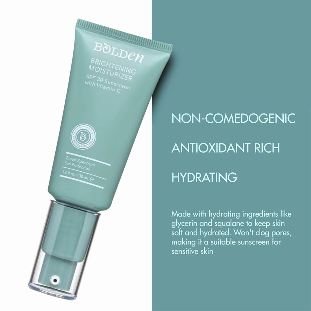 BOLDEN SPF 30 Brightening Face Moisturizer with Vitamin C | Broad Spectrum UVA/UVB Sunscreen | Applies Clear without Chalky Residue |1.0 FL Oz (Pack of 3)